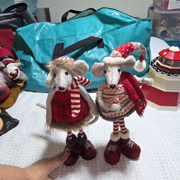 CHRISTMAS MOUSE SET OF 2 TALL STANDING STUFFED CHRISTMAS DECOR - Picture 4 of 6